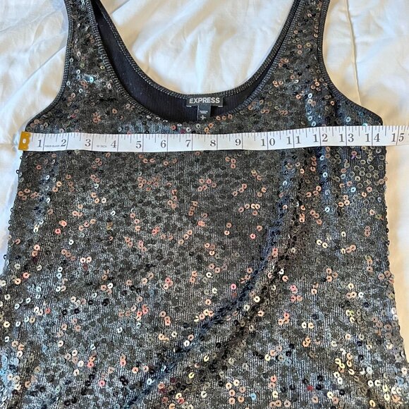 Express Black Sequin Tank Top Size L, - Picture 3 of 6